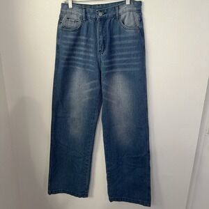 Jeans Women's Size‎ M Blue Wide Leg High Rise Medium Wash Stretch Denim Jean